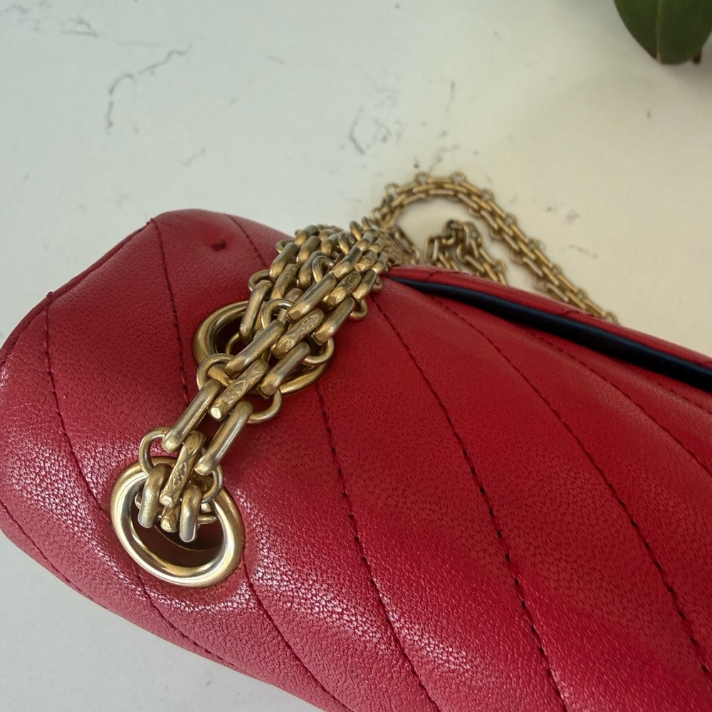 Chanel Chevron Lambskin Double Flap Double Chain Bag 2.55 Red Gold Metal Fitting - Picture 8 of 16